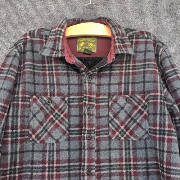 Anchorage Men's Fleece Shirt Jacket Shacket Multi Medium Plaid Pockets - Picture 3 of 11